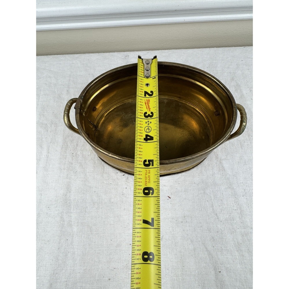 Vintage Solid Brass Oval Planter Bowl with Handles Footed Gold Centerpiece 8.5in - Picture 6 of 8
